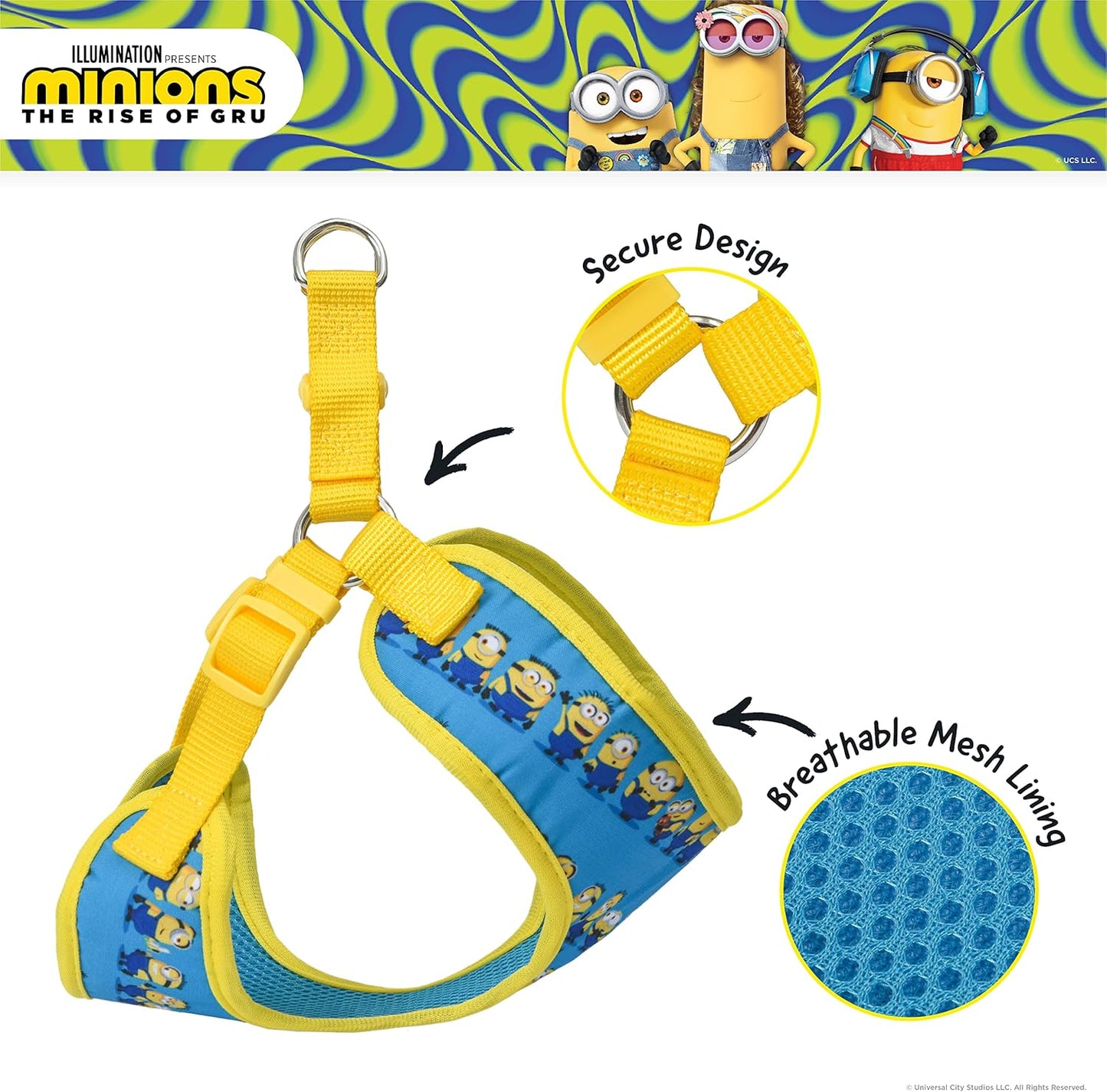 Dog Harness, Small, Blue in a Row | Comfortable Mesh No-Pull Dog Harness| Gifts for Fans and Their Pets | Officially Licensed Pet Product from Universal Studios